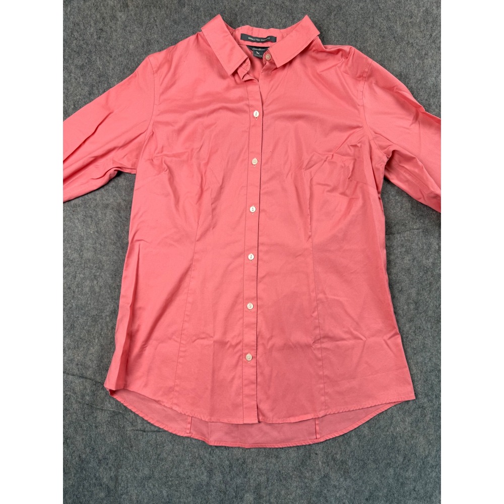 Eddie Bauer Womens Pink Wrinkle Free Shaped Fit Button Down Shirt Size TM Tall M